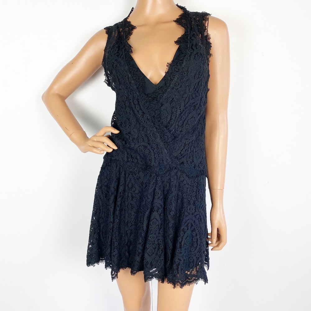 Free People black lace mini Dress w/ slip Tunic Top new $108 size XS extra small